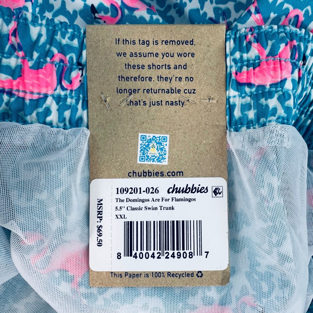 Chubbies Mens 2XL 5.5" Mesh Lined Domingos Are For Flamingos Swim Trunks Blue - Picture 8 of 14